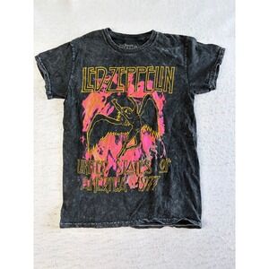 Led Zeppelin Graphic T-Shirt Unisex XS Black Acid Wash Band Tour 1977